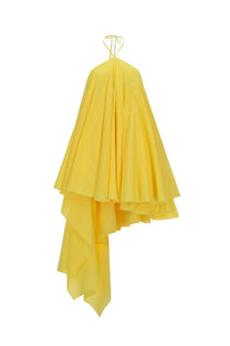 Jacquemus women’s mini triangle dress yellow with vibrant layered halter neck and flowing asymmetrical lightweight skirt