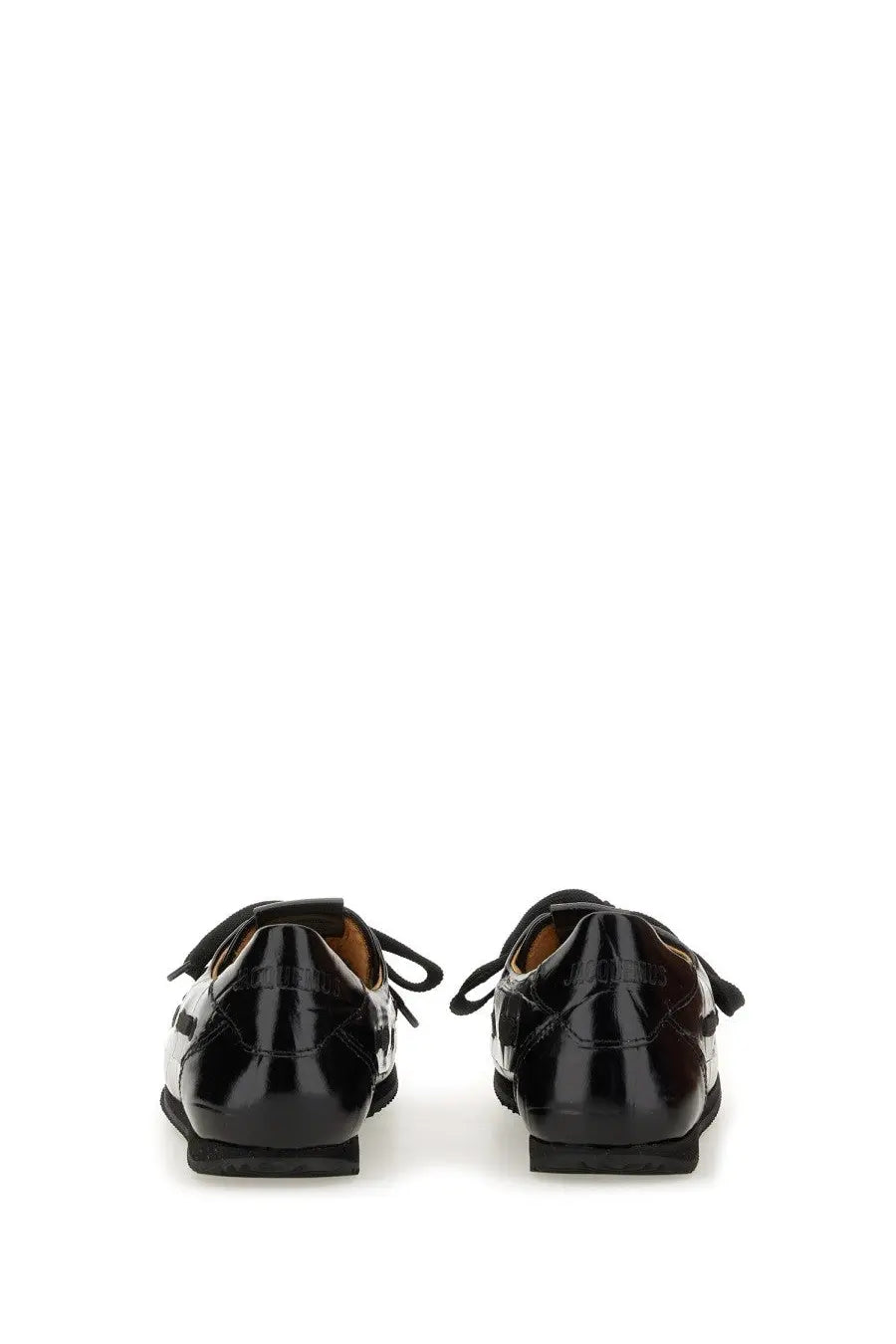 Jacquemus women’s moccasin the batto black black patent leather lace-up loafers with glossy finish and white accents