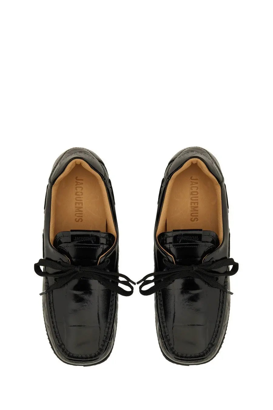 Jacquemus women’s moccasin the batto black black patent leather loafers with glossy finish and embossed insole