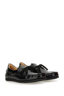 Jacquemus women’s moccasin the batto black black patent leather loafers with glossy finish and decorative tassels