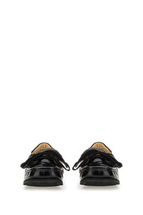 Jacquemus women’s moccasin the batto black black patent leather loafers with velcro straps and glossy finish
