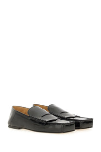 Jacquemus women’s moccasin carre black patent leather loafers with sleek glossy finish and classic stitching