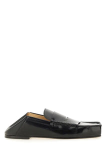 Jacquemus women’s moccasin carre black slip-on loafer with glossy black patent leather and stitched detailing