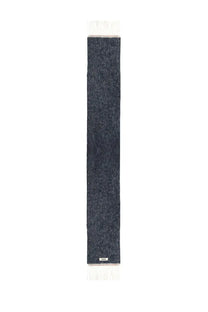 Jacquemus women’s scarf wagon blue dark blue textured wool scarf with white fringe at both ends for winter wear