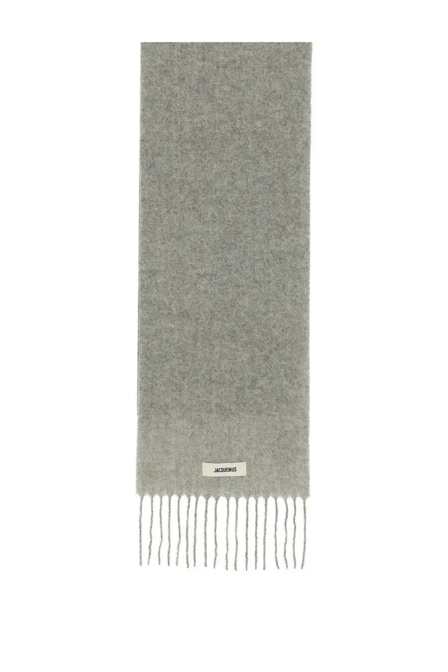 Jacquemus women’s the scarf wagon grey soft heathered gray cashmere scarf with delicate fringe and minimalist label