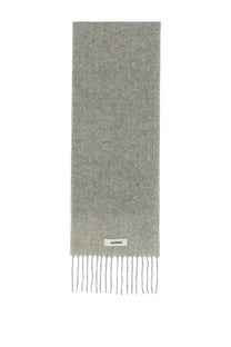 Jacquemus women’s the scarf wagon grey soft heathered gray cashmere scarf with delicate fringe and minimalist label