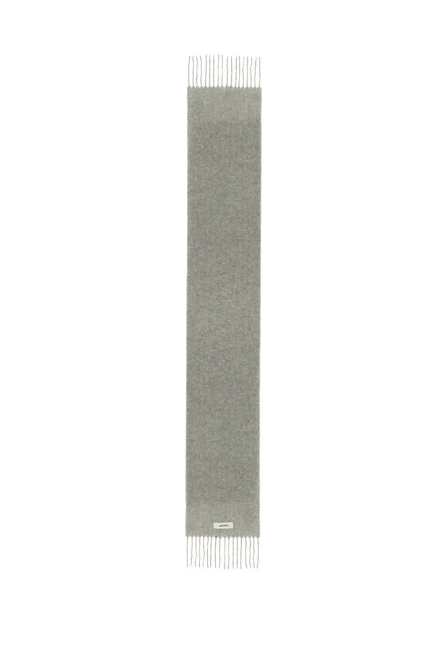 Jacquemus women’s the scarf wagon grey soft light gray woolen scarf with delicate fringe detailing at both ends