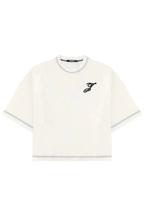 Off-white jacquemus women shirt letro cropped t-shirt with black embroidered logo and gray contrast stitching