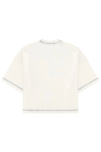 Off-white jacquemus women’s cropped t-shirt letro with subtle black contrast stitching on neckline and hems