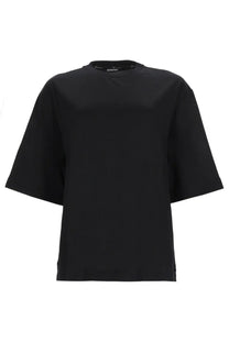 Jacquemus women’s oversized black t shirt with relaxed fit and short wide sleeves in cotton material