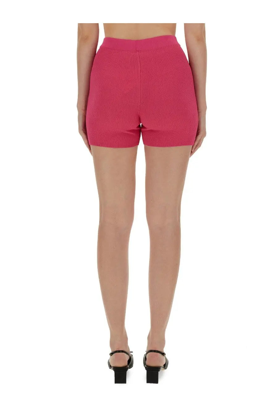 Fuchsia ribbed knit high-waisted shorts by jacquemus womens shorts pralu blue shown from the back side