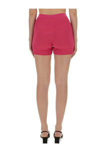 Fuchsia ribbed knit high-waisted shorts by jacquemus womens shorts pralu blue shown from the back side
