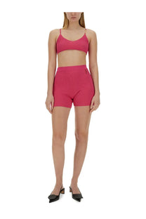 Fuchsia ribbed knit two-piece set featuring jacquemus pralu blue women’s shorts in a stylish casual design