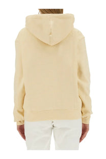 Jacquemus women’s sweatshirt yellow oversized cream hoodie with soft cotton fabric and relaxed fit front view