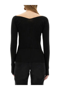 Jacquemus women’s the top praluce black ribbed knit long-sleeve off-the-shoulder top in black