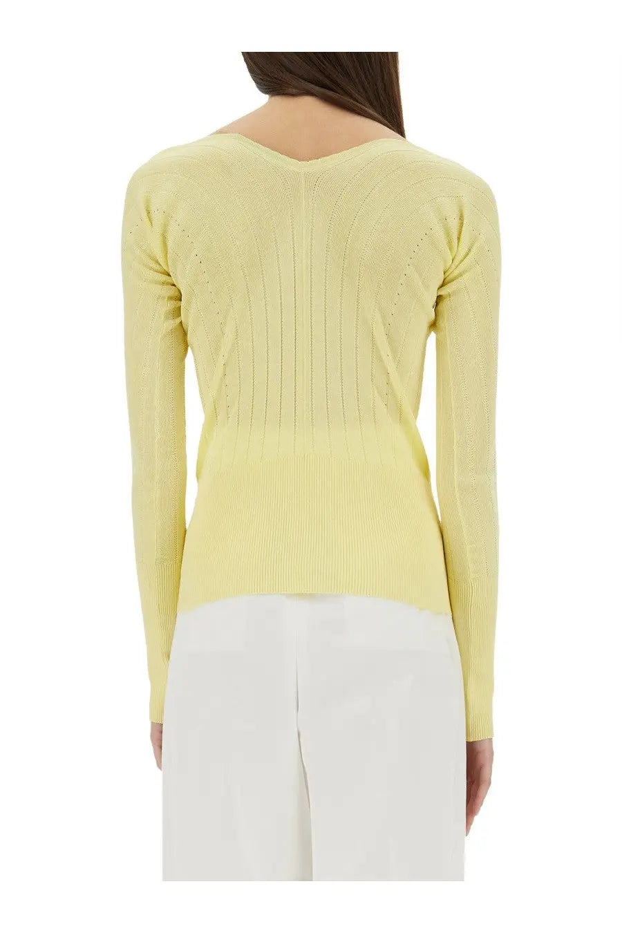 Jacquemus women’s the top praluce yellow pale yellow long-sleeved v-neck ribbed knit sweater