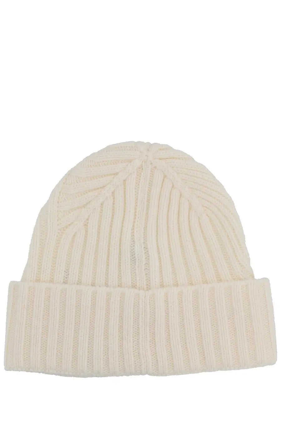 Cream-colored ribbed knit beanie with folded cuff jacquemus women’s the tourni cap white