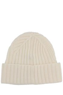 Cream-colored ribbed knit beanie with folded cuff jacquemus women’s the tourni cap white