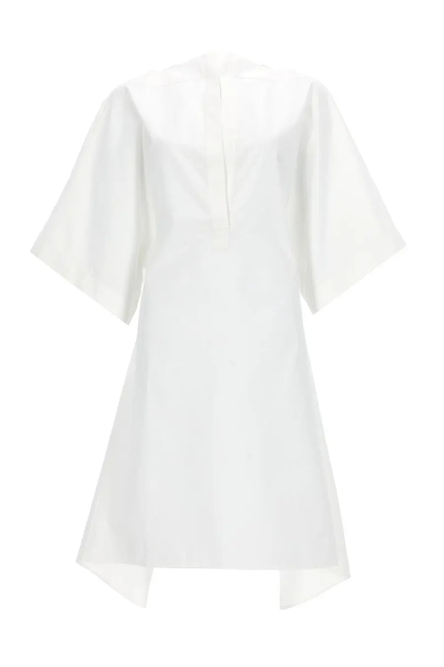 Jacquemus women’s white cotton tunic dress with short puffed sleeves and high-low hemline