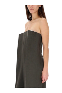 Jean paul gaultier women’s grey bustier suit featuring a sleek olive green strapless dress with minimalist design and seams