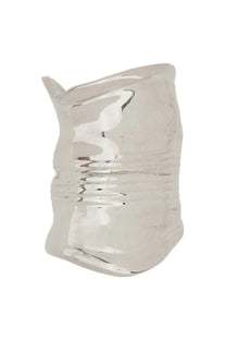 Silver textured cuff bracelet with hammered finish and wavy ridges for women by jean paul gaultier