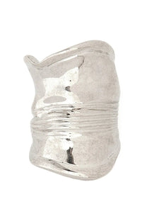 Silver hammered-textured cuff bracelet with sculpted ribbed design from jean paul gaultier womens the crushed can ring silver collection