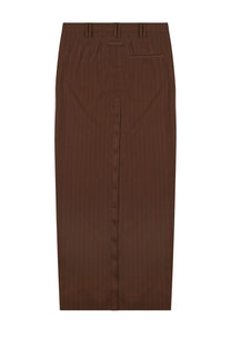 Jean Paul Gaultier women’s brown pinstripe midi skirt with central button closure and belt loops
