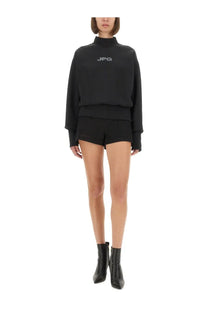 Jean Paul Gaultier women’s black high-neck sweatshirt with subtle chest logo in soft cotton blend material