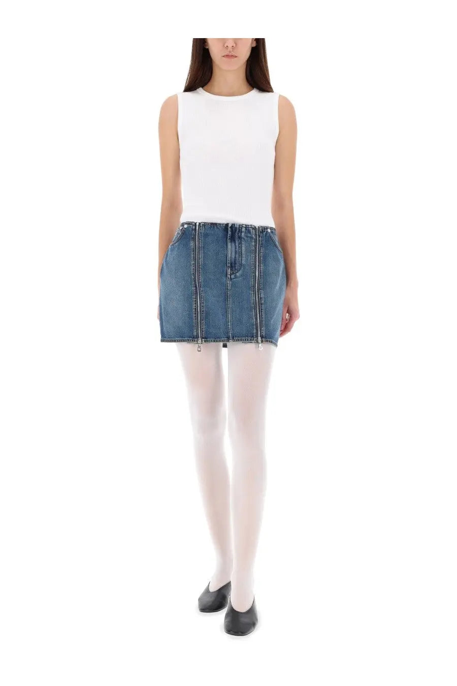 Blue denim mini skirt with front zipper detailing by Jean Paul Gaultier for women