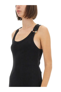 Jean Paul Gaultier women’s pierced dress black ribbed tank top with adjustable shoulder straps and gold-tone clasp