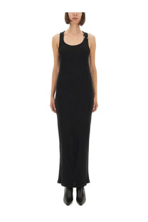 Jean Paul Gaultier women’s black sleeveless maxi dress with fitted silhouette and subtle ribbed texture