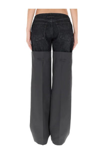 Jean Paul Gaultier women’s spats grey black denim jeans with wide-leg dark gray structured lower half