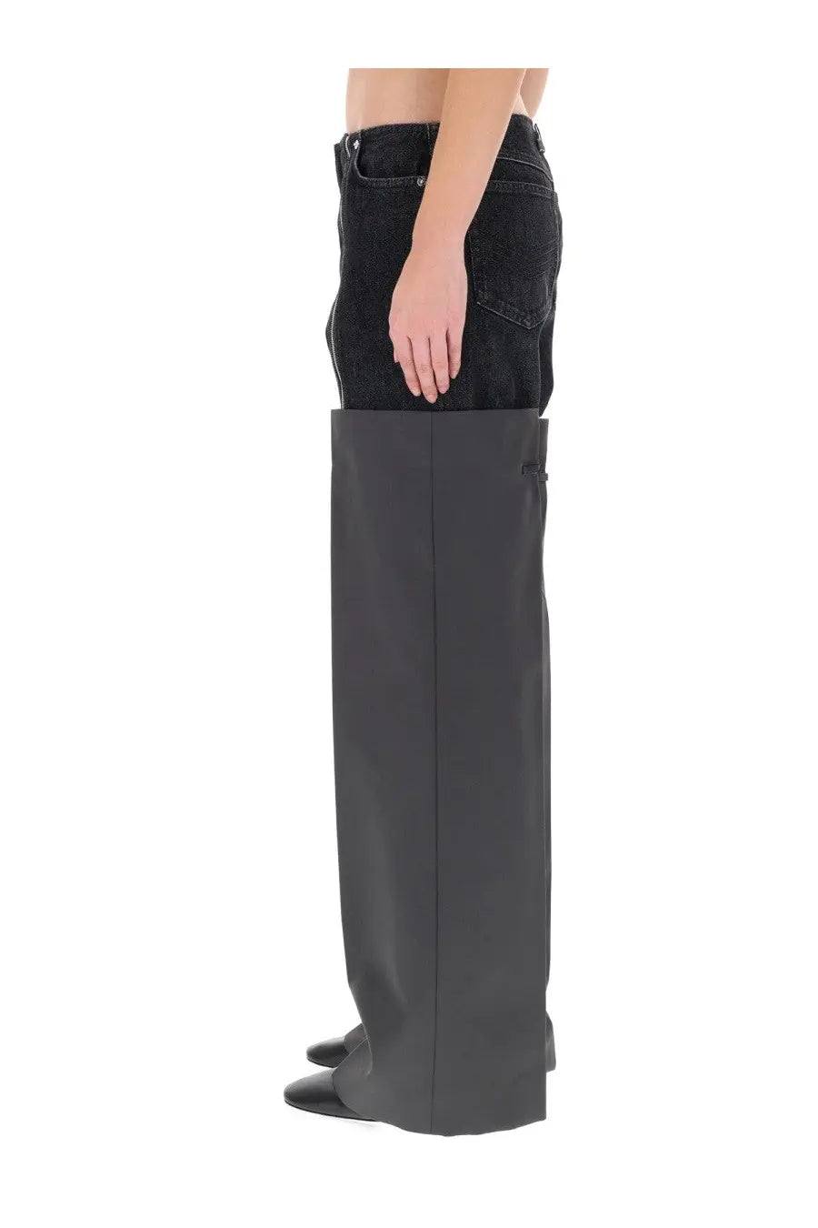 Jean Paul Gaultier women’s spats grey black wide-leg trousers with sleek straight-cut design and subtle front seam detailing
