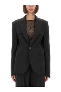 Jean Paul Gaultier women’s black tailored blazer with structured shoulders and single button closure