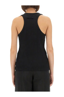 Jean Paul Gaultier women’s black ribbed knit tank top with a small rectangular patch at the neckline