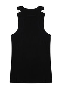 Jean Paul Gaultier women’s black cotone sleeveless tank top with minimalist design and subtle shoulder straps