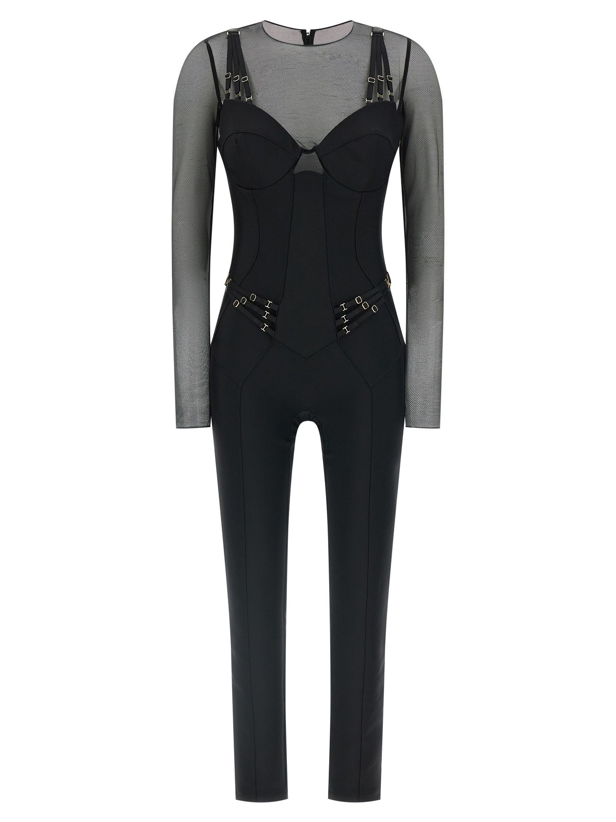 Elisabetta Franchi Jersey and Tulle Jumpsuit Black