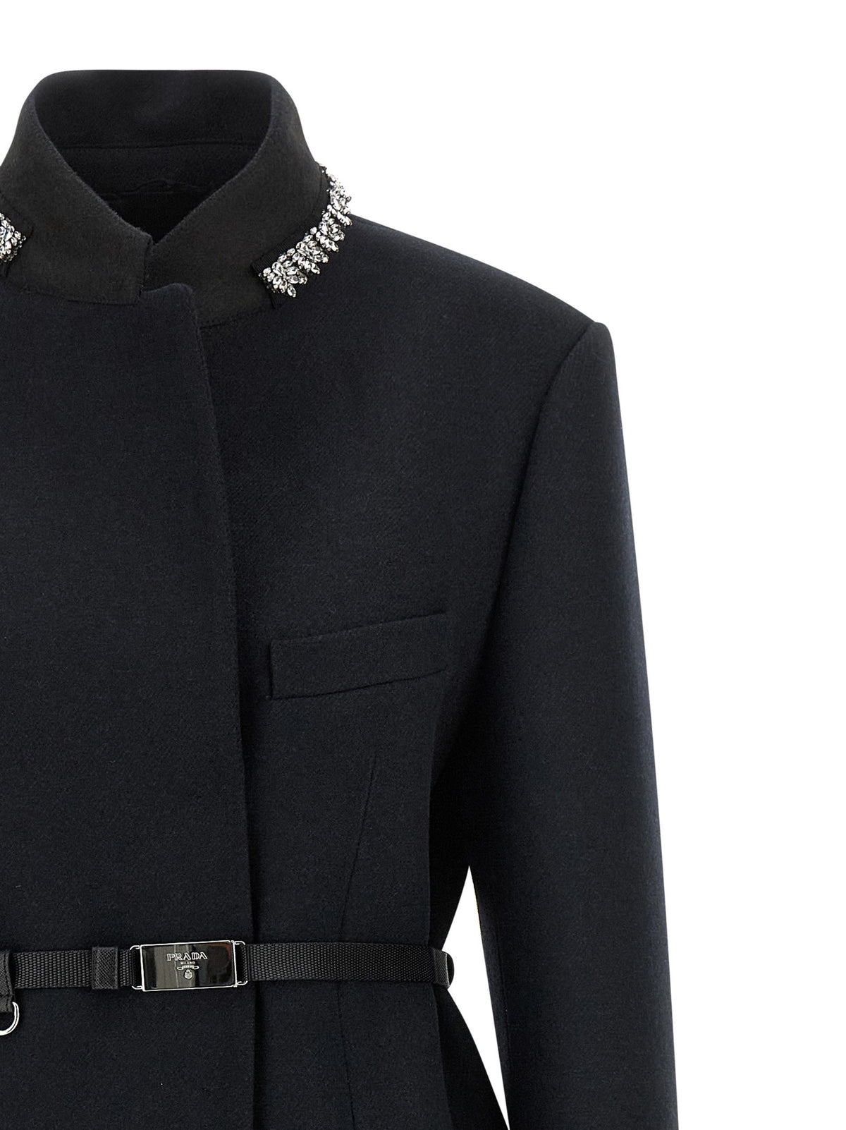 PRADA Jewel Collar Coat Blue