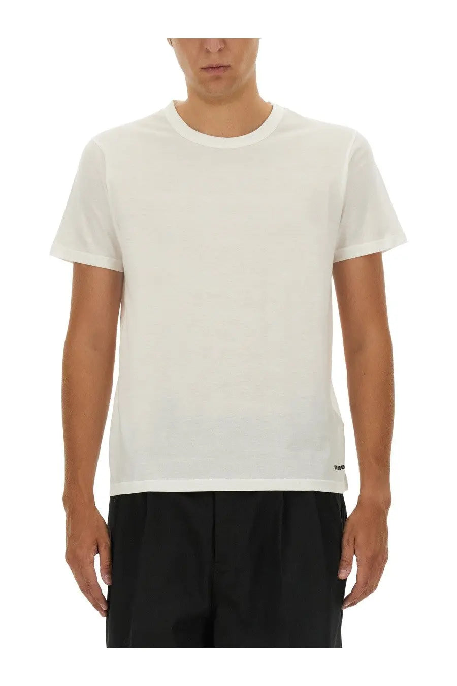 Jil sander men’s white cotton crew neck t-shirt with subtle branding on the lower right side