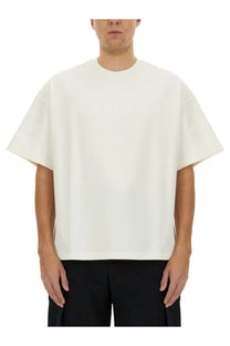 Off-white oversized cotton crewneck t-shirt with relaxed fit and short sleeves by jil sander men