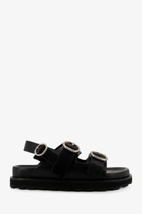 Jil sander men’s black leather platform sandals with two adjustable straps and silver-toned buckle details