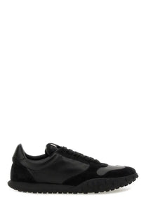Jil sander men’s low top sneaker black with matte suede and glossy patent leather panels and chunky rubber sole