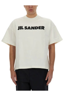 Off-white jil sander men’s shirt white with bold black jil sander lettering across the chest