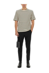 Jil Sander men’s black and white striped short-sleeved cotton t-shirt with ribbed crew neckline multicolor