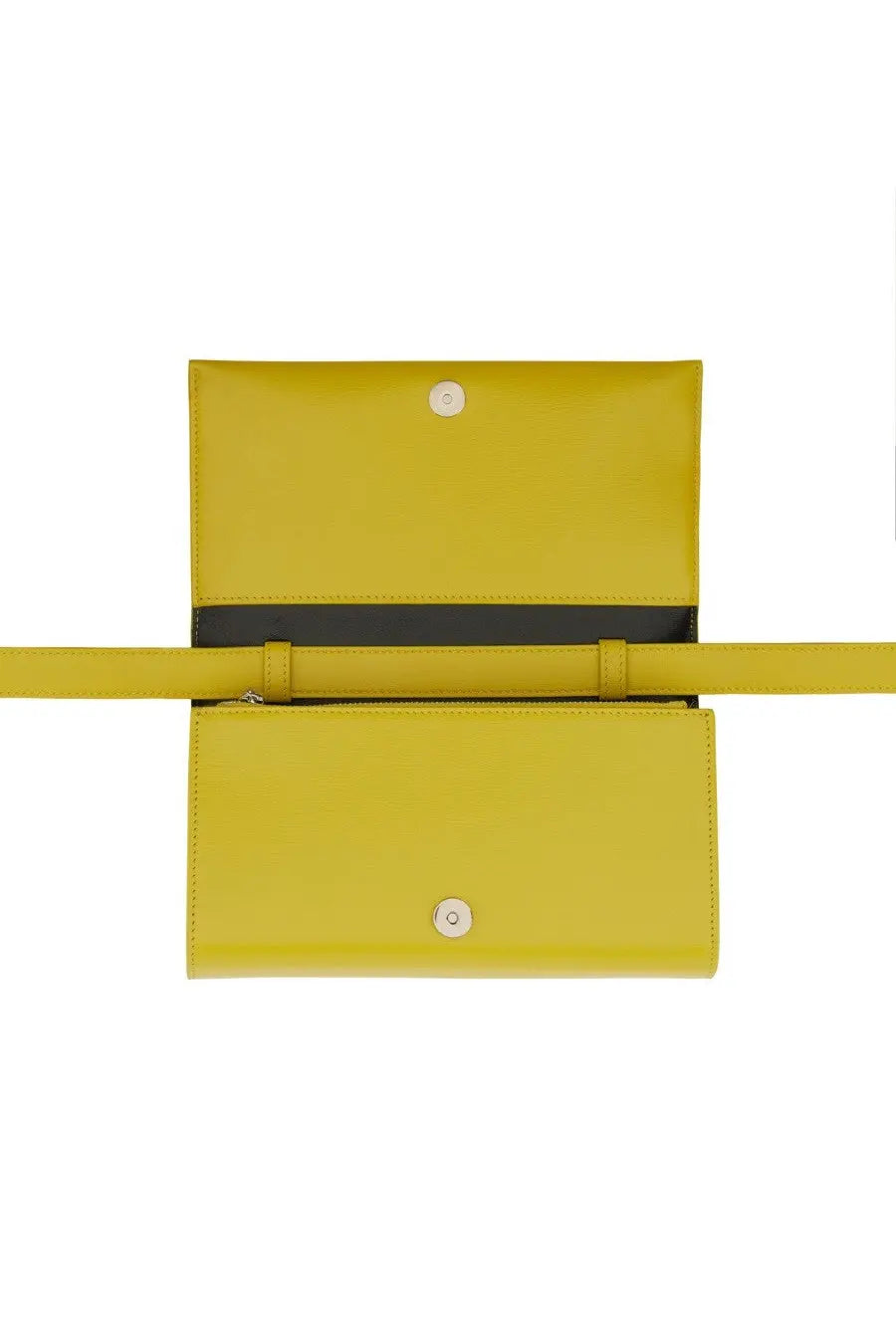 Jil Sander women’s all day bag yellow bright leather crossbody with black stripe and silver toned hardware