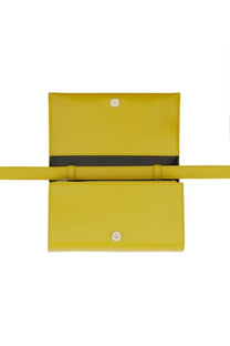 Jil Sander women’s all day bag yellow bright leather crossbody with black stripe and silver toned hardware
