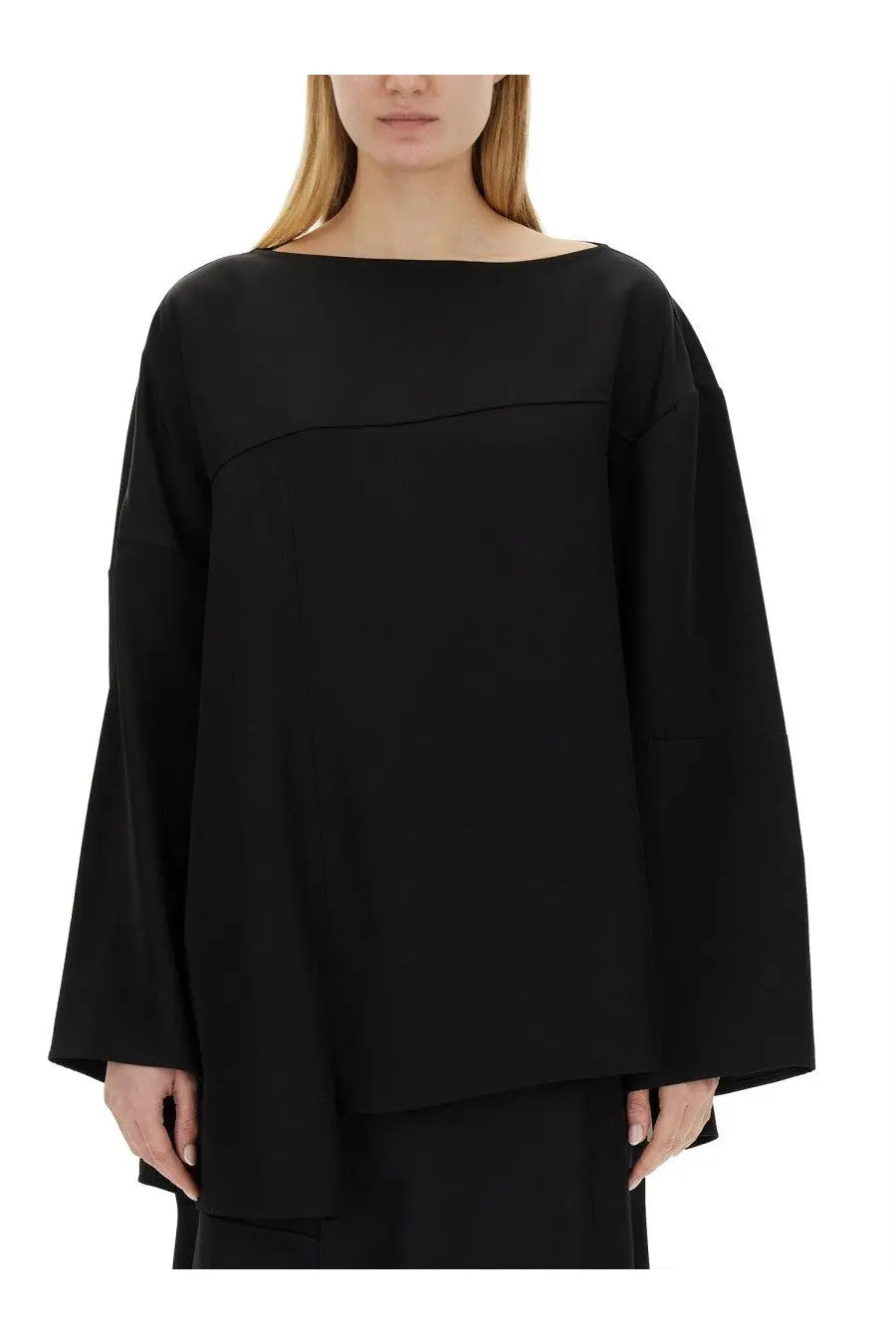 Black oversized bell-sleeved Jil Sander women’s top with a relaxed minimalist design for casual wear