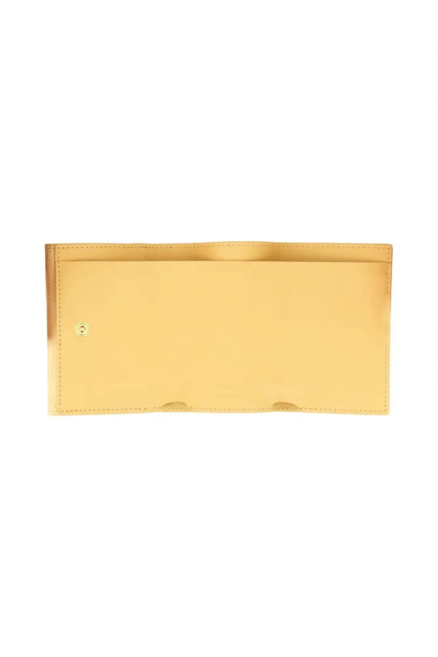 Jil Sander women’s baby wallet in gold tone patent leather with minimalist design and subtle edge stitching