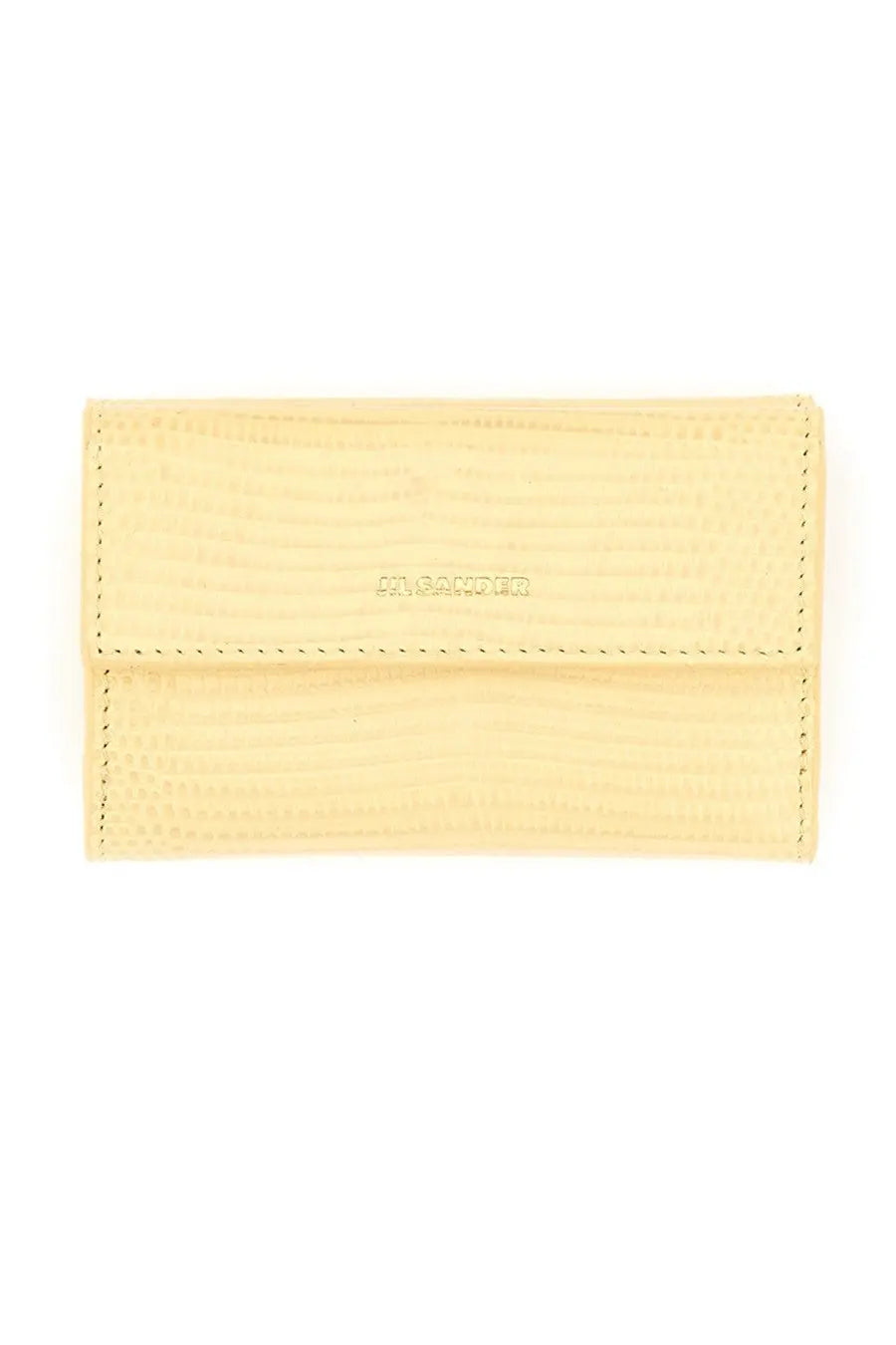 Jil sander women’s baby wallet in pale yellow textured leather with minimalist design and subtle stitching