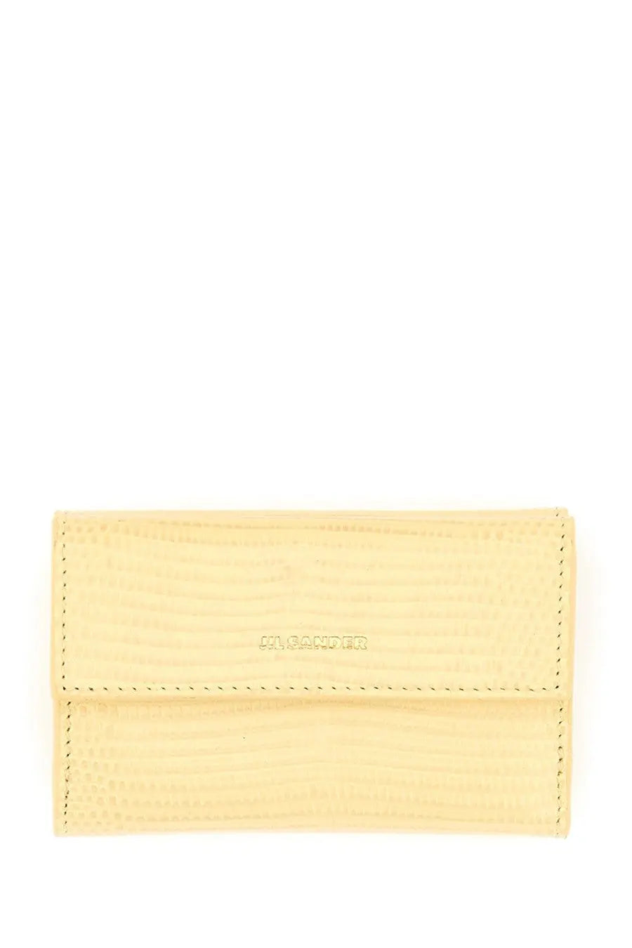 A jil sander women’s baby wallet in pale yellow textured leather with a subtle embossed brand name